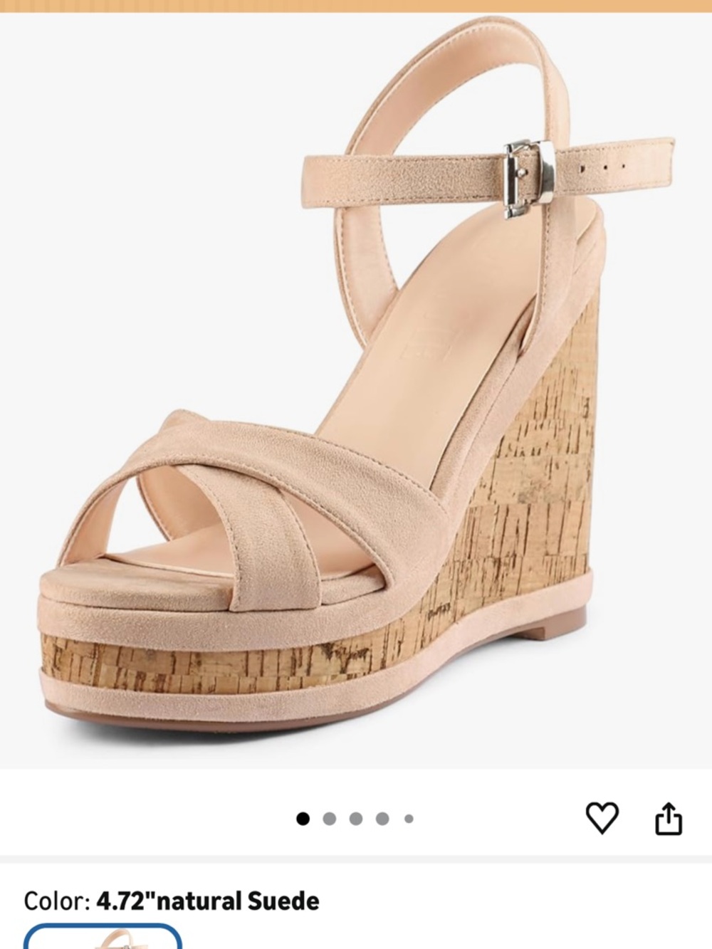 Natural Suede Platform Wedge Sandals with Ankle Strap